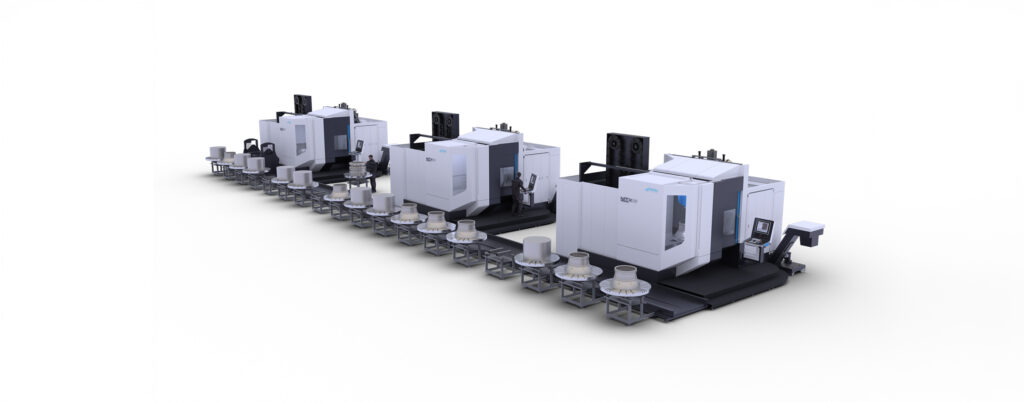 MTX with pallet system. High-Performance 5-Axis Universal Machining Center for Medium to Large Aerospace Component Manufacturing